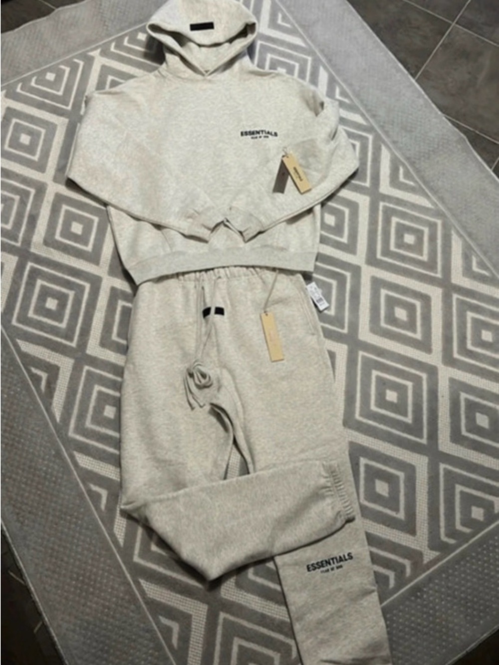 New Essentials Oatmeal Heather Hoodie and Sweatpants Set with dust bag